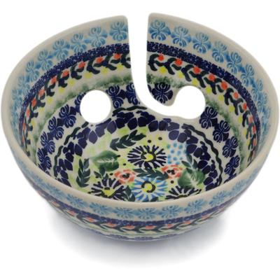 Polish Pottery Yarn Bowl 6&quot; Flor-de-lis UNIKAT
