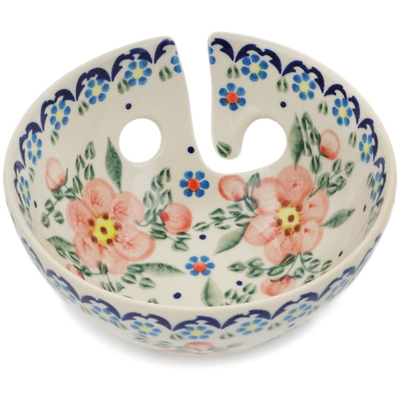 Polish Pottery Yarn Bowl 6&quot; Peach Tudor Rose