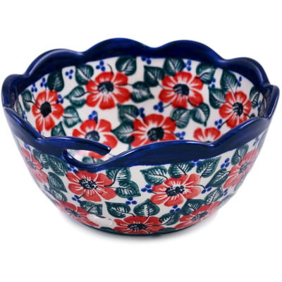 Polish Pottery Yarn Bowl 6&quot; Poppies Meadow UNIKAT