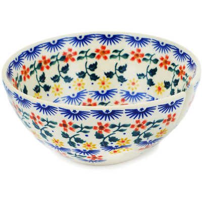 Polish Pottery Yarn Bowl 6&quot; Red Sunflower