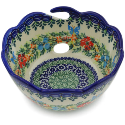 Polish Pottery Yarn Bowl 6&quot; Ring Of Flowers UNIKAT