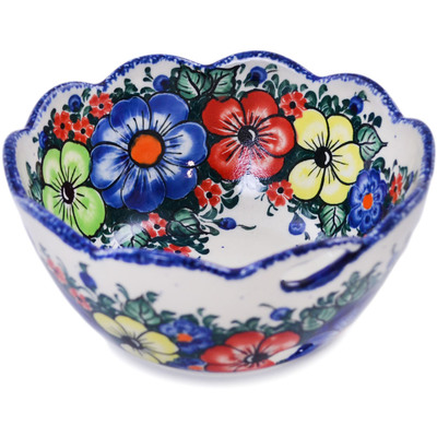 Polish Pottery Yarn Bowl 6&quot; Summertime Blues UNIKAT