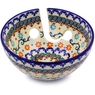 Polish Pottery Yarn Bowl 6&quot; Sunflower Dance