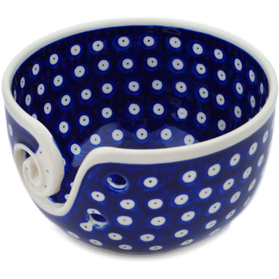 Polish Pottery Yarn Bowl 7&quot; Blue Eyes