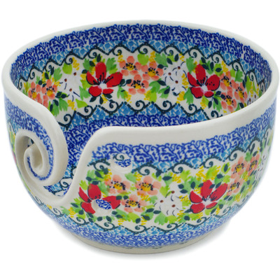 Polish Pottery Yarn Bowl 7&quot; Petal Dance UNIKAT