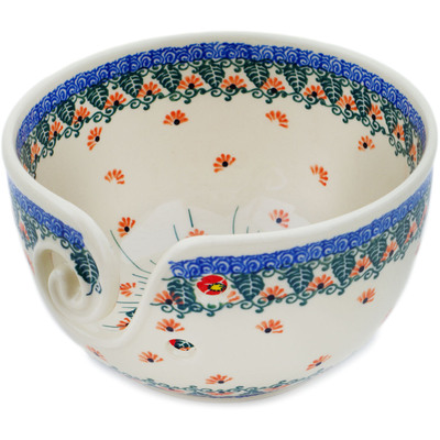 Polish Pottery Yarn Bowl 7&quot; Pink Forget Me Not UNIKAT