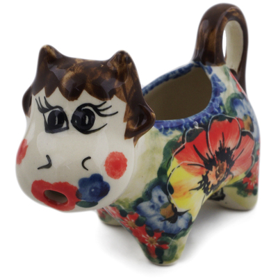 Polish Pottery Cow Shaped Creamer 2 oz Red Star UNIKAT 