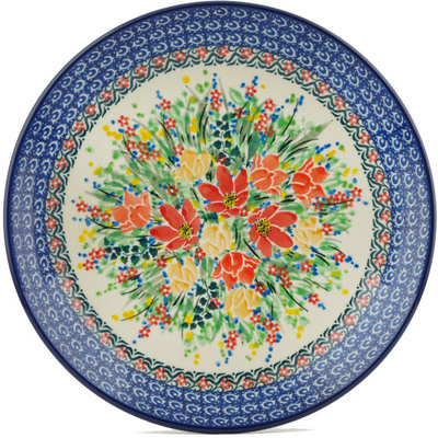 Polish Pottery Dinner Plate 10½-inch Red And Yellow Flowers UNIKAT