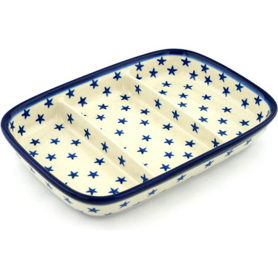 Polish Pottery Divided Dish 10" Starburst Americana