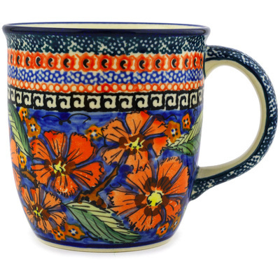 Blue Rose Polish Pottery Jungle Flower Plain Coffee Mug