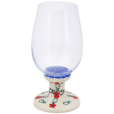 Polish Pottery 19 oz Wine Glass Red Flower Lattice