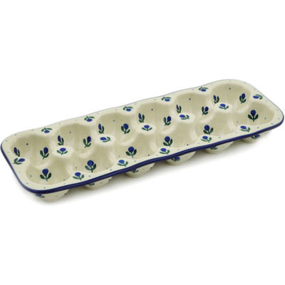 Polish Pottery Egg Crate 13" Blue Buds