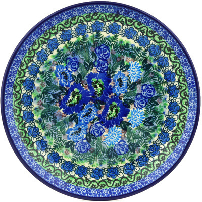 Polish Pottery Dessert Plate Blue Meadow UNIKAT