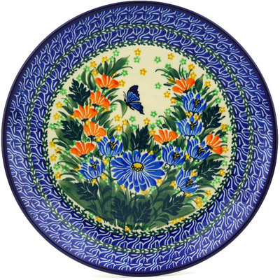 Polish Pottery Dinner Plate 10½-inch Butterfly Blues UNIKAT