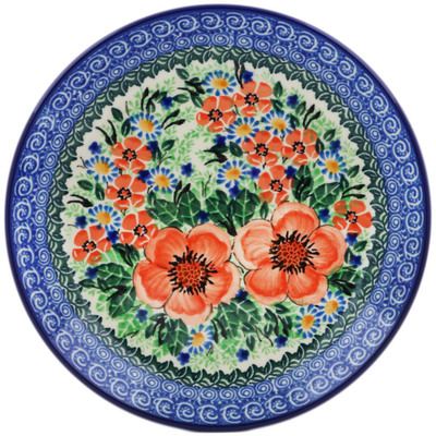 Polish Pottery Dessert Plate Peach Poppy Wreath UNIKAT