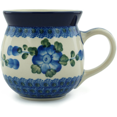 Polish Pottery Blue Rose Bubble Mug - 16 Oz Handmade Stoneware, Microwave & Dishwasher Safe