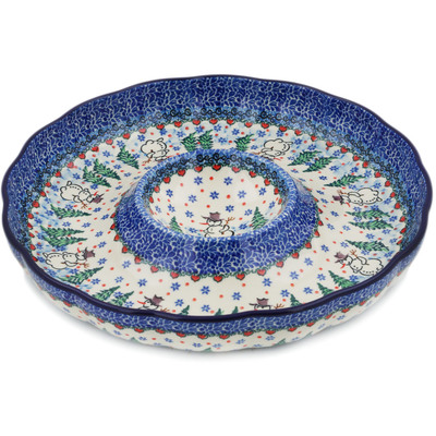 Polish Pottery Chip and Dip Platter 12" Dancing Snowman UNIKAT